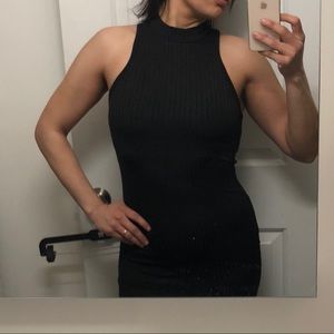 Black ribbed mock neck fitted dress